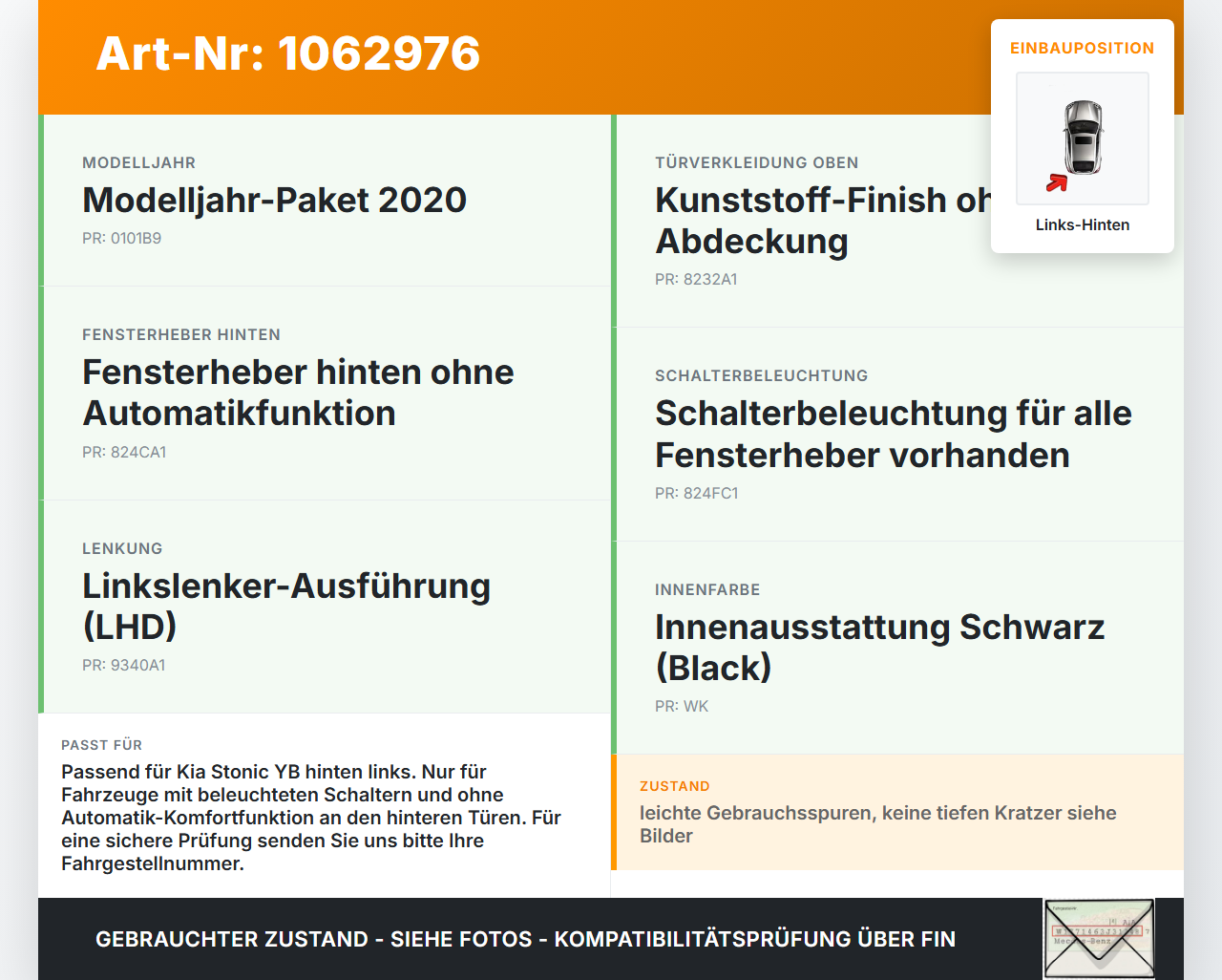 KIA Stonic YB 17-20 Fensterheberschalter Schalter Fensterheber Links Hinten KIA Stonic YB 17-20 09.12.2019... Vorschau 3