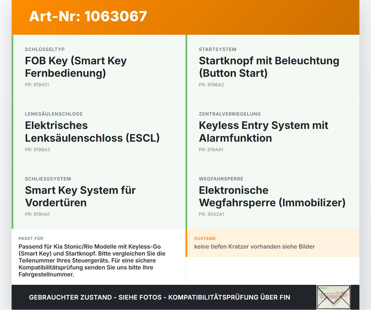 KIA Stonic YB 17-20 Smart Key Steuergerät Keyless Go Modul ECU KIA Stonic YB 17-20 09.12.2019 95480H8250... Vorschau 3