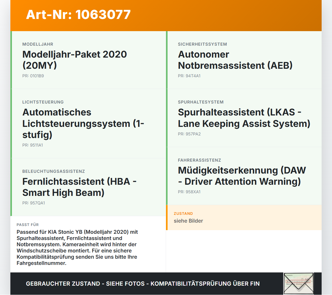 KIA Stonic YB 17-20 1,0 88KW Kamera Frontkamera Sensor Spurassistent KIA Stonic YB 17-20 09.12.2019 95740H8200... Vorschau 3