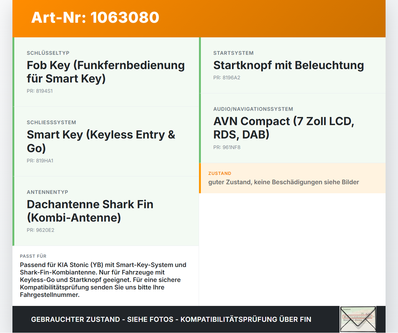KIA Stonic YB 17-20 Antennenverstärker Weiche Antenne KIA Stonic YB 17-20 09.12.2019 95420F9000 YCA19D051092 gebraucht Vorschau 3
