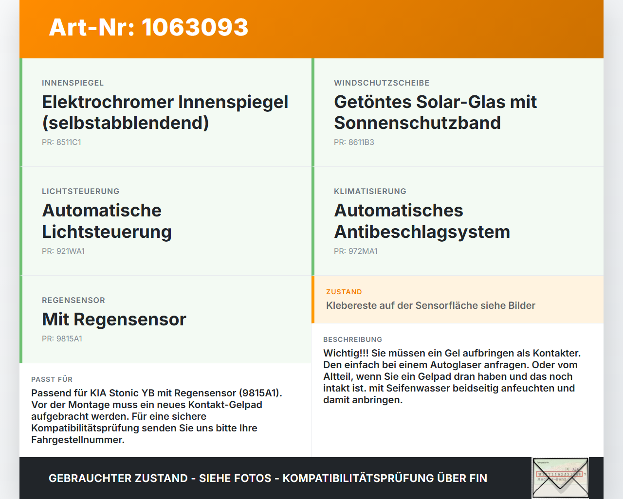 KIA Stonic YB 17-20 Regensensor KIA Stonic YB 17-20 09.12.2019 96000A2000 96000-A2000 gebraucht Vorschau 3