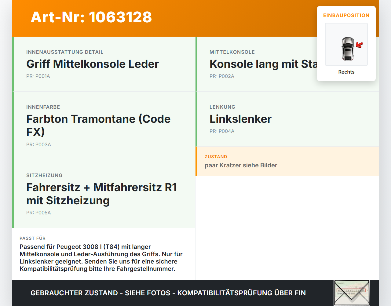 Peugeot 3008 I 0U 13-16 HDI 1,6 82KW Haltegriff für Mittelkonsole für Beifahrer Rechts Vo Peugeot 3008 I 0U 13-16... Vorschau 3