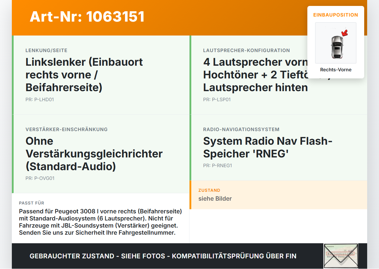 Peugeot 3008 I 0U 13-16 Lautsprecher Hochtöner Rechts Vorne Peugeot 3008 I 0U 13-16 02.01.2012 6562C7 9633355780... Vorschau 3