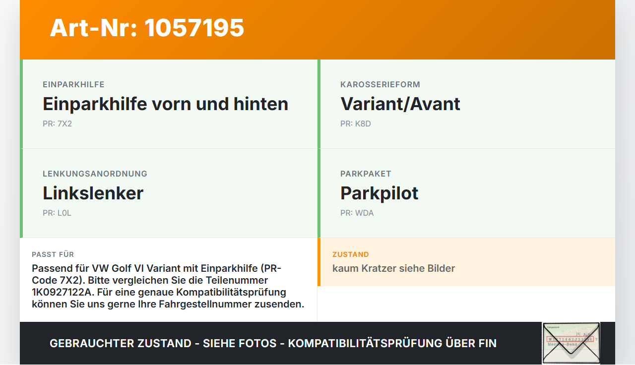 VW Golf VI 6 09-13 Schalter PDC Einparkhilfe Off Taster VW Golf VI 6 09-13 15.10.2012 1K0927122A gebraucht Vorschau 3