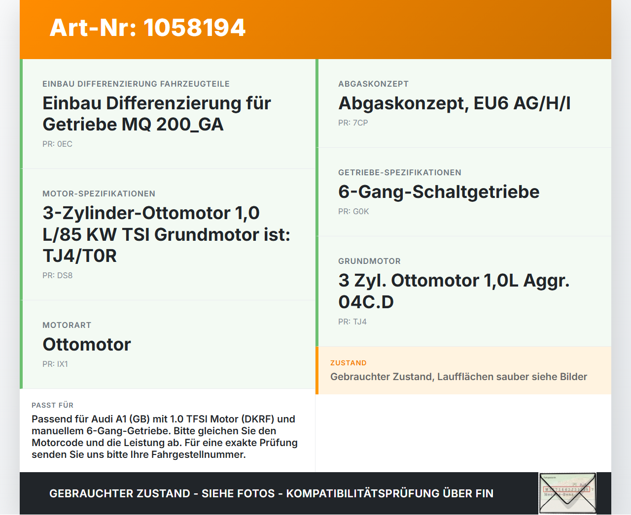 Audi A1 Sportback 18-24 1,0 85KW DKRF Kurbelwelle Audi A1 Sportback 18-24 29.03.2019 gebraucht Vorschau 3