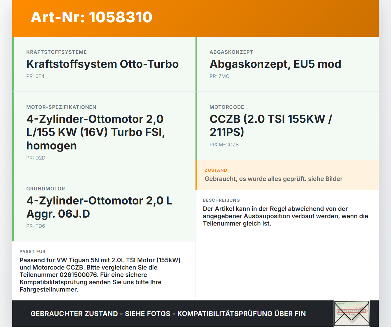 VW Tiguan 5N 11-16 2,0 155KW Einspritzdüse Einspritzventil Zyl.1 VW Tiguan 5N 11-16 12.12.2012 06H906036G... Vorschau 3