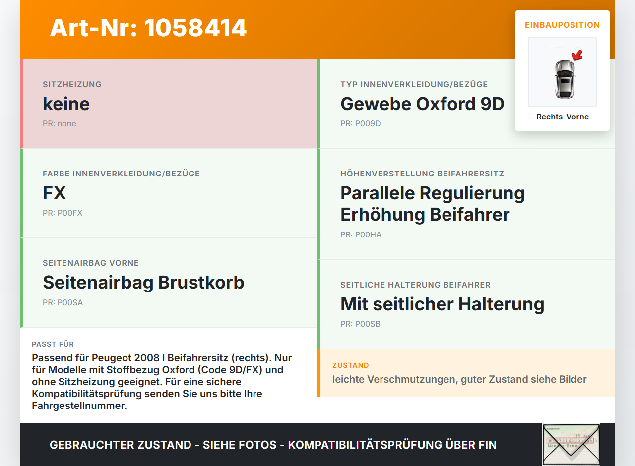 Peugeot 2008 I 13-19 Sitzbezug Rückenpolster Rechts Vorne für Beifahrer Sitz beheizt Peugeot 2008 I 13-19... Vorschau 3
