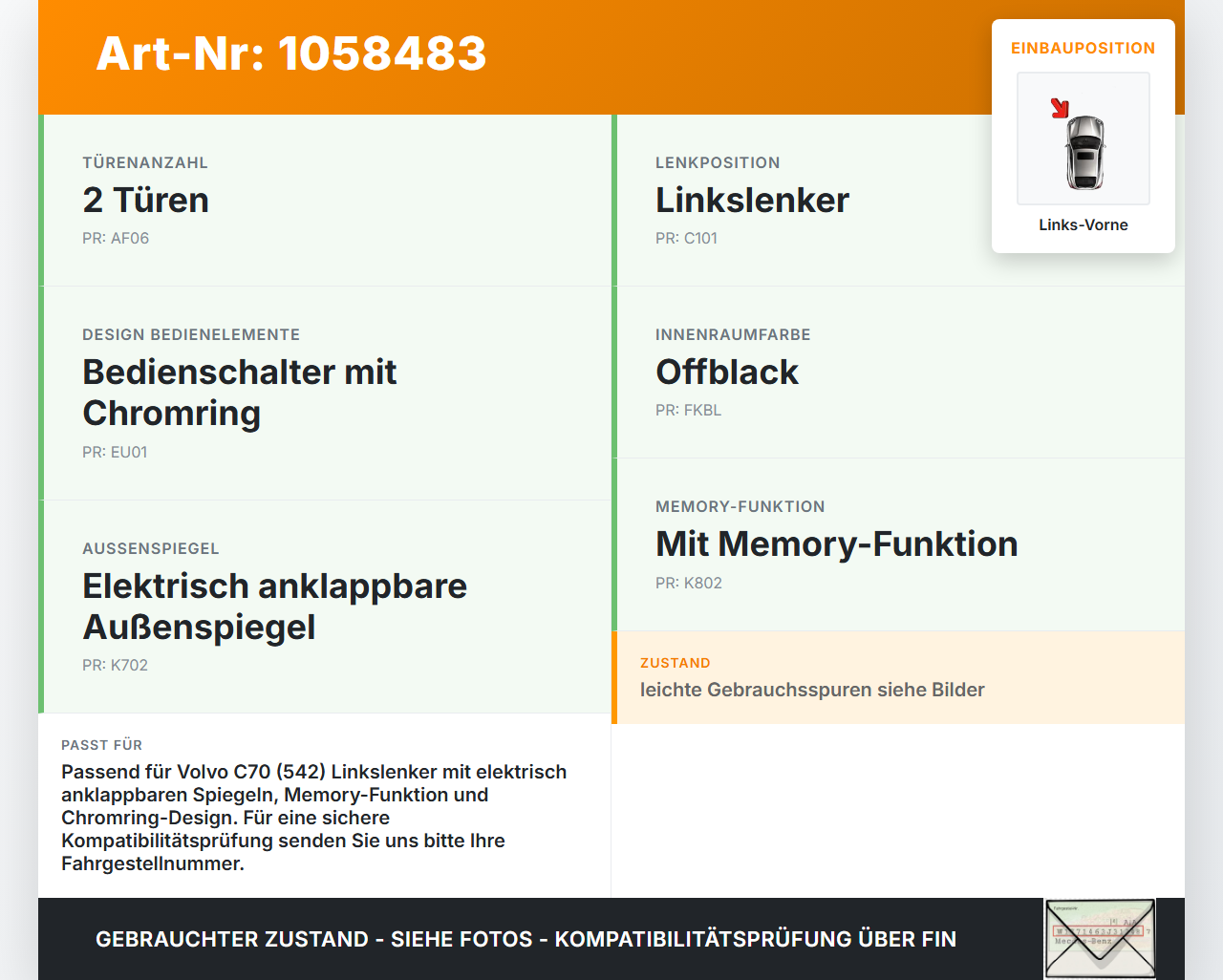 Volvo C70 542 06-09 Cabrio Fensterheberschalter Schalter Links Vorne Spiegelverstellung Volvo C70 542 06-09... Vorschau 3