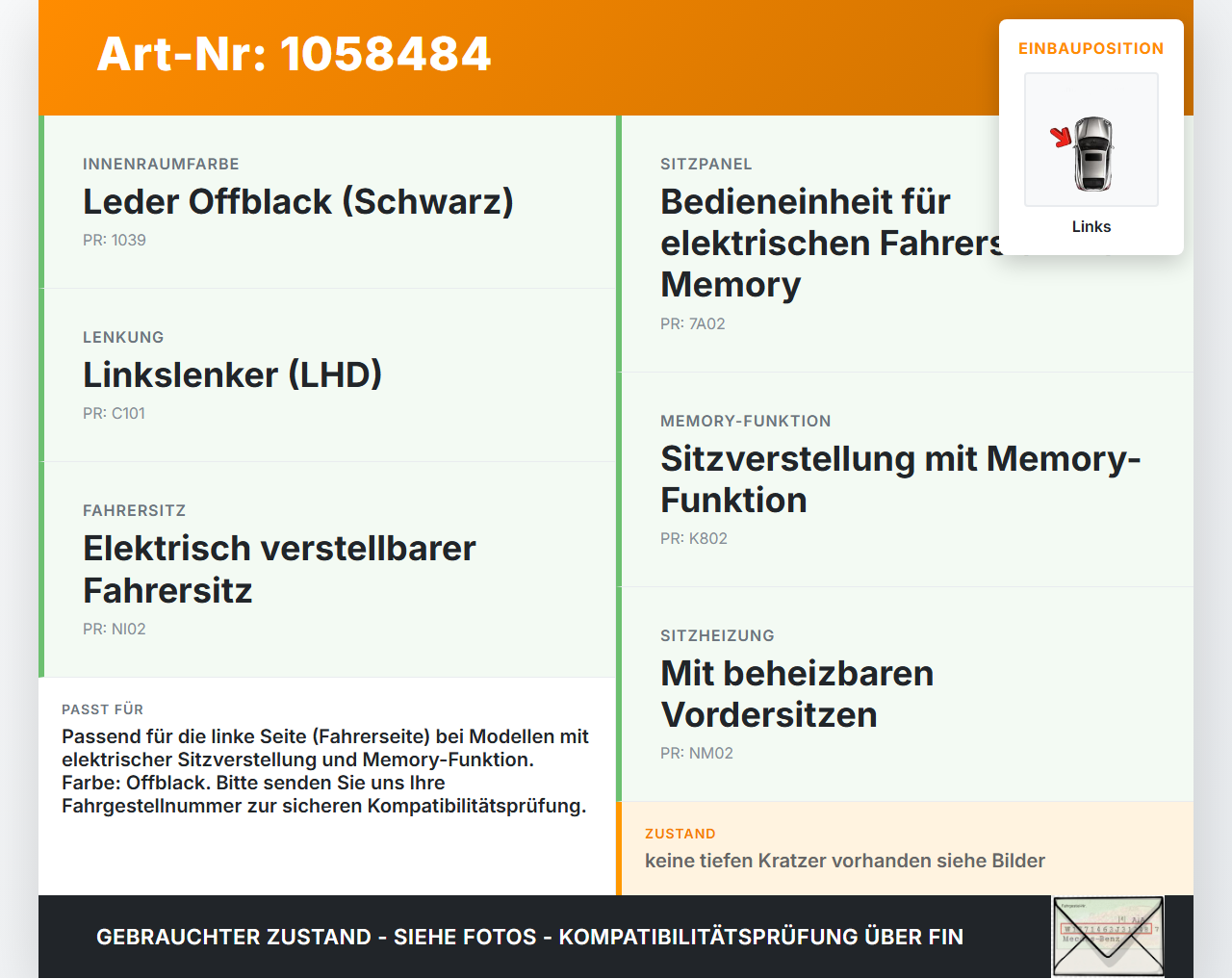 Volvo C70 542 06-09 Schalter Links für Sitzverstellung Volvo C70 542 06-09 01.06.2007 30782297 07W111 gebraucht Vorschau 3