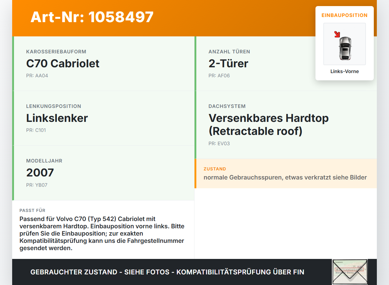 Volvo C70 542 06-09 Cabrio Zylinder Hydraulikzylinder Links Vorne für Verdeck Volvo C70 542 06-09 01.06.2007... Vorschau 3