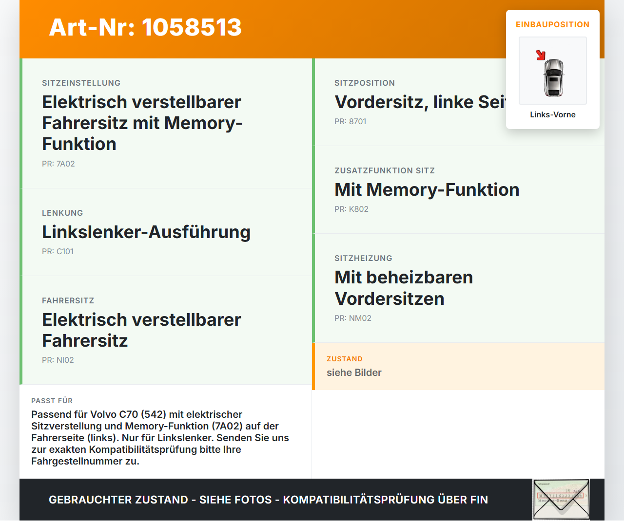 Volvo C70 542 06-09 Stellmotor Antrieb Sitz Höhenverstellung Vorne Links Pos.3 Volvo C70 542 06-09 01.06.2007... Vorschau 3
