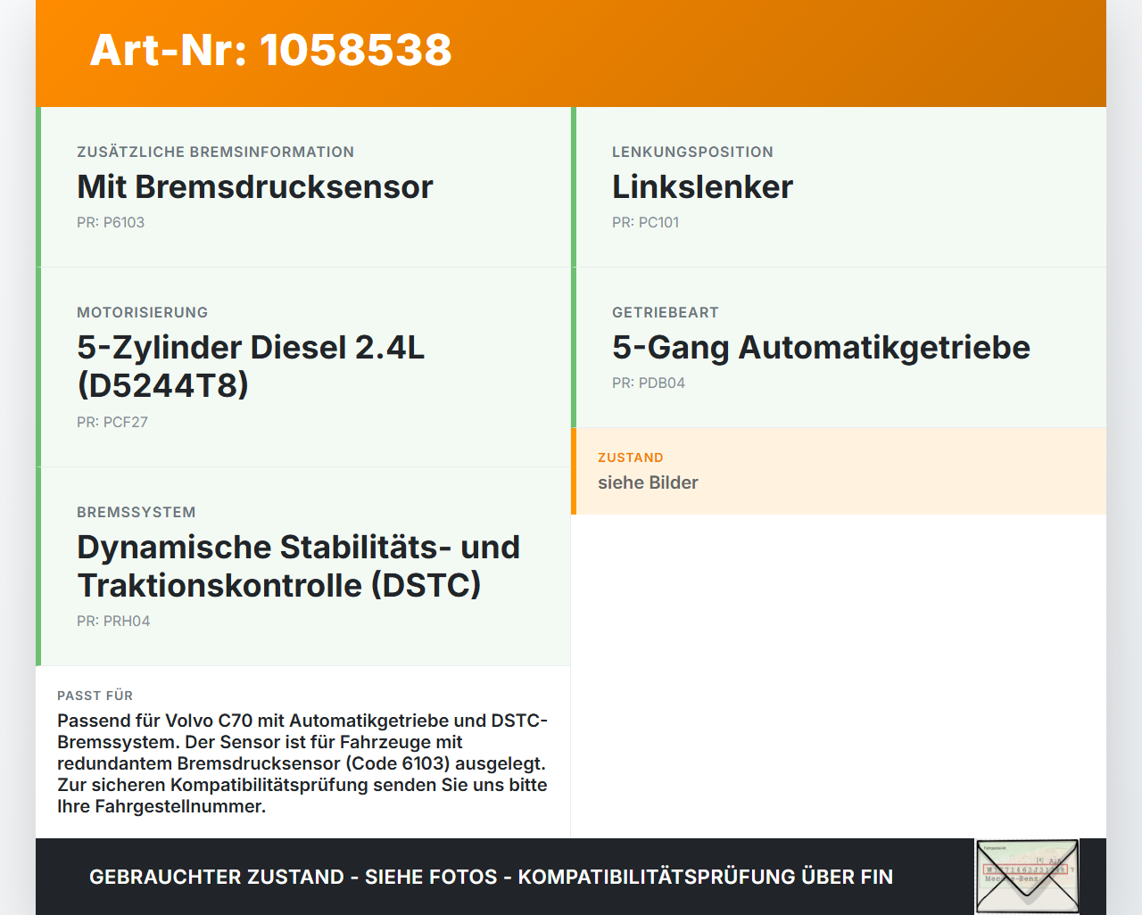 Volvo C70 542 06-09 2,4 132KW Sensor Kontaktschalter Bremslichtschalter Volvo C70 542 06-09 01.06.2007... Vorschau 3