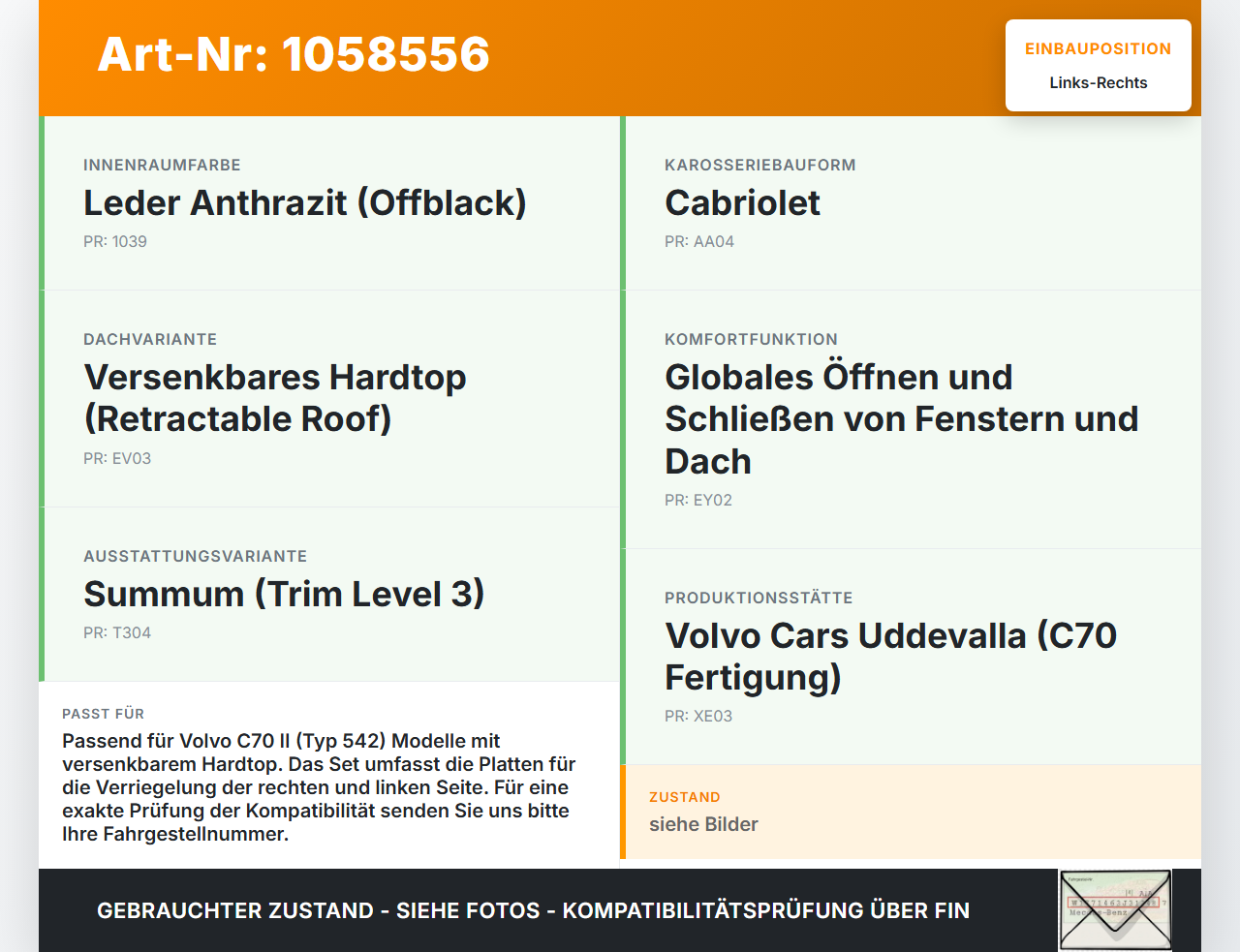 Volvo C70 542 06-09 Cabrio Platten Verdeckverriegelung für Verdeck Rechts und Links Volvo C70 542 06-09 01.06.2007... Vorschau 3