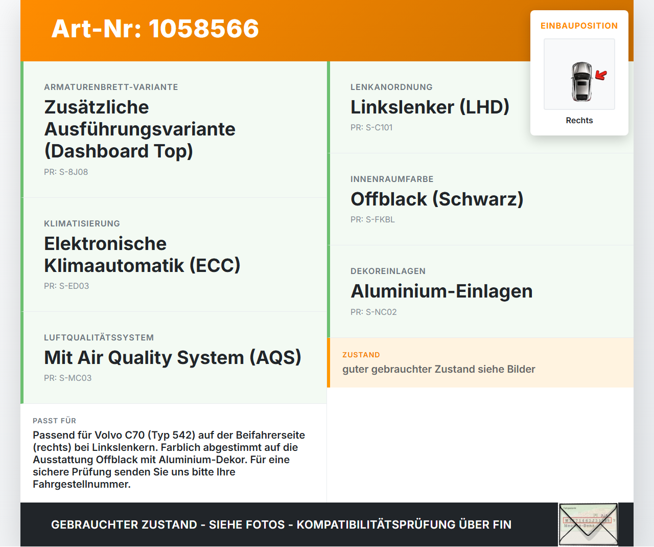Volvo C70 542 06-09 Luftdusche Luftdüse Rechts Volvo C70 542 06-09 01.06.2007 Y01128 gebraucht Vorschau 3