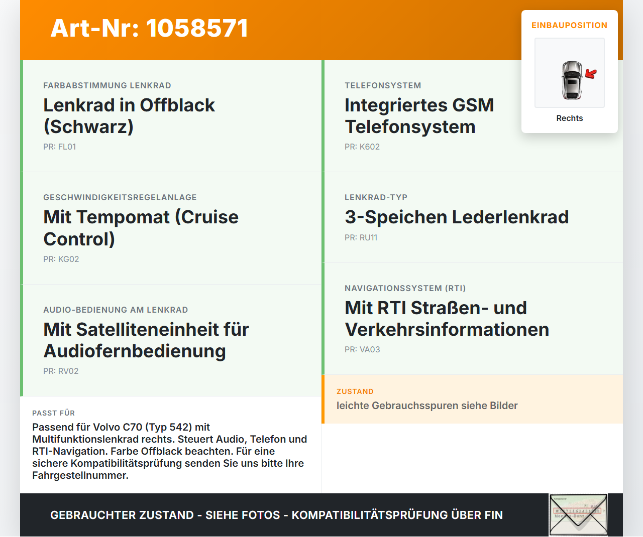 Volvo C70 542 06-09 Lenkradschalter Multifunktionstasten Lenkrad Schalter Rechts Volvo C70 542 06-09 01.06.2007... Vorschau 3