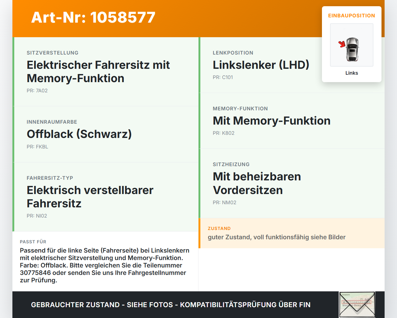 Volvo C70 542 06-09 Schalter Links für Sitzverstellung Volvo C70 542 06-09 01.06.2007 30775846 gebraucht Vorschau 3