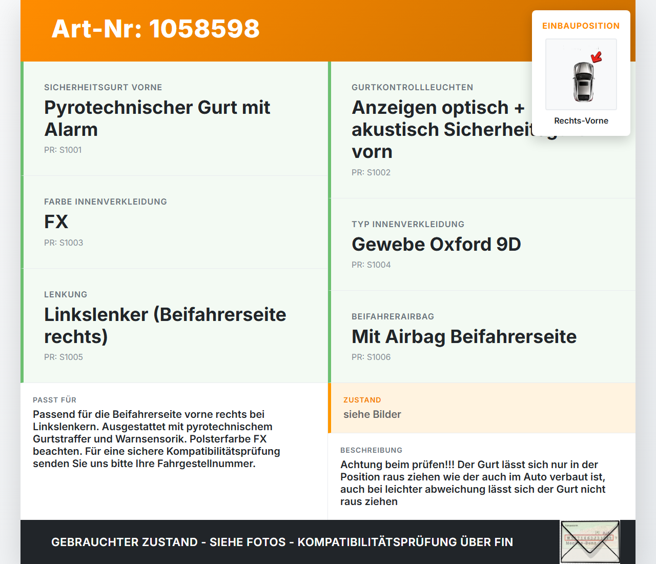 Peugeot 2008 I 13-19 Gurt Sicherheitsgurt Gurtstraffer für Beifahrer Rechts Vorne Peugeot 2008 I 13-19 01.12.2016... Vorschau 3