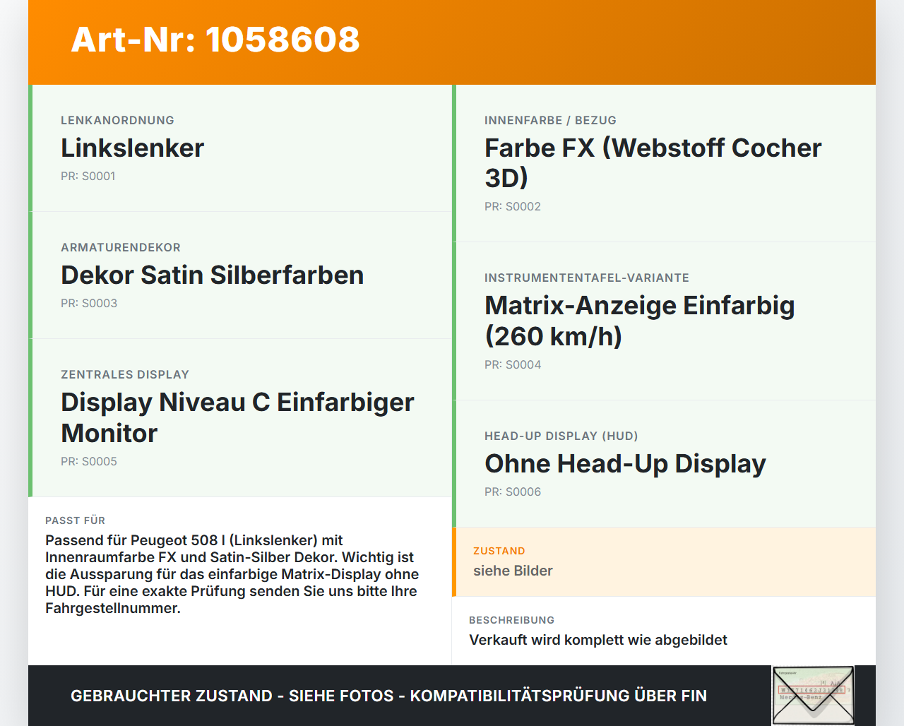 Peugeot 508 I 8D 10-14 Armaturenbrett Panel komplett Peugeot 508 I 8D 10-14 20.11.2012 FA0641ZE gebraucht Vorschau 3