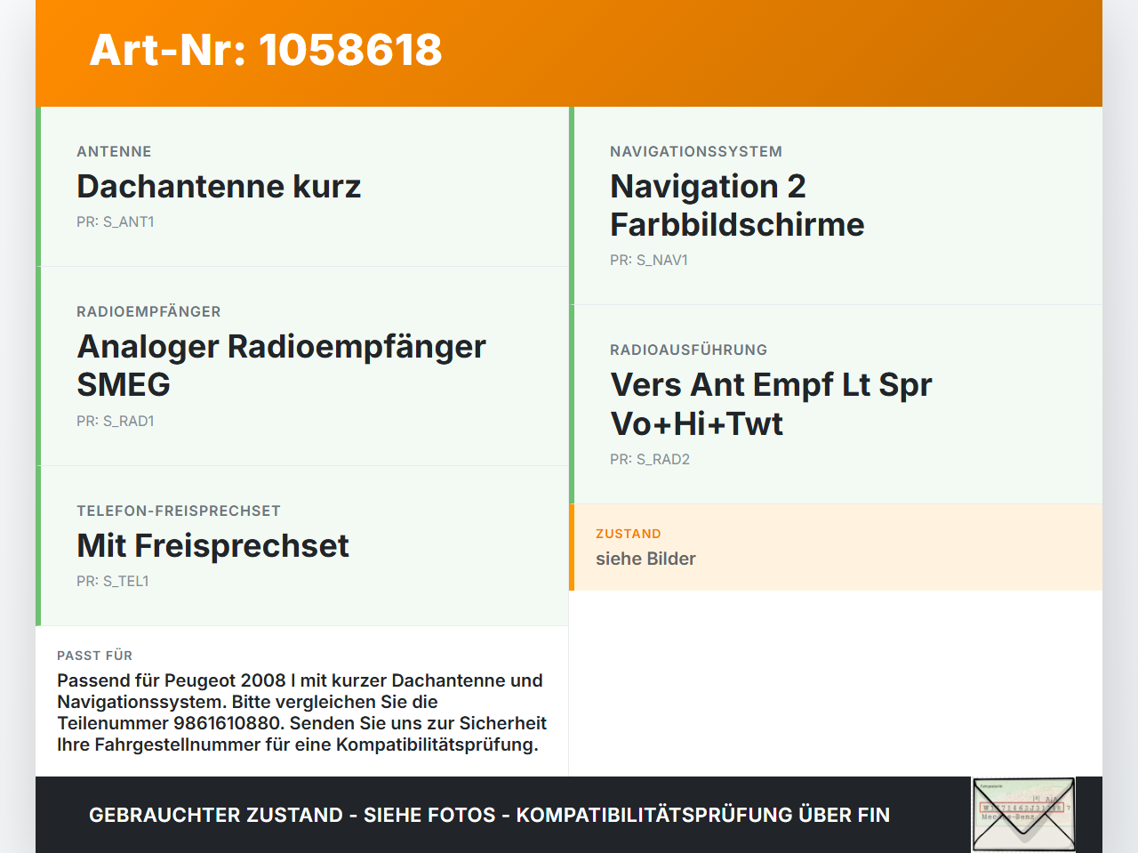 Peugeot 2008 I 13-19 Antenne Dachantenne Peugeot 2008 I 13-19 01.12.2016 9861610880-00 920204062 gebraucht Vorschau 3