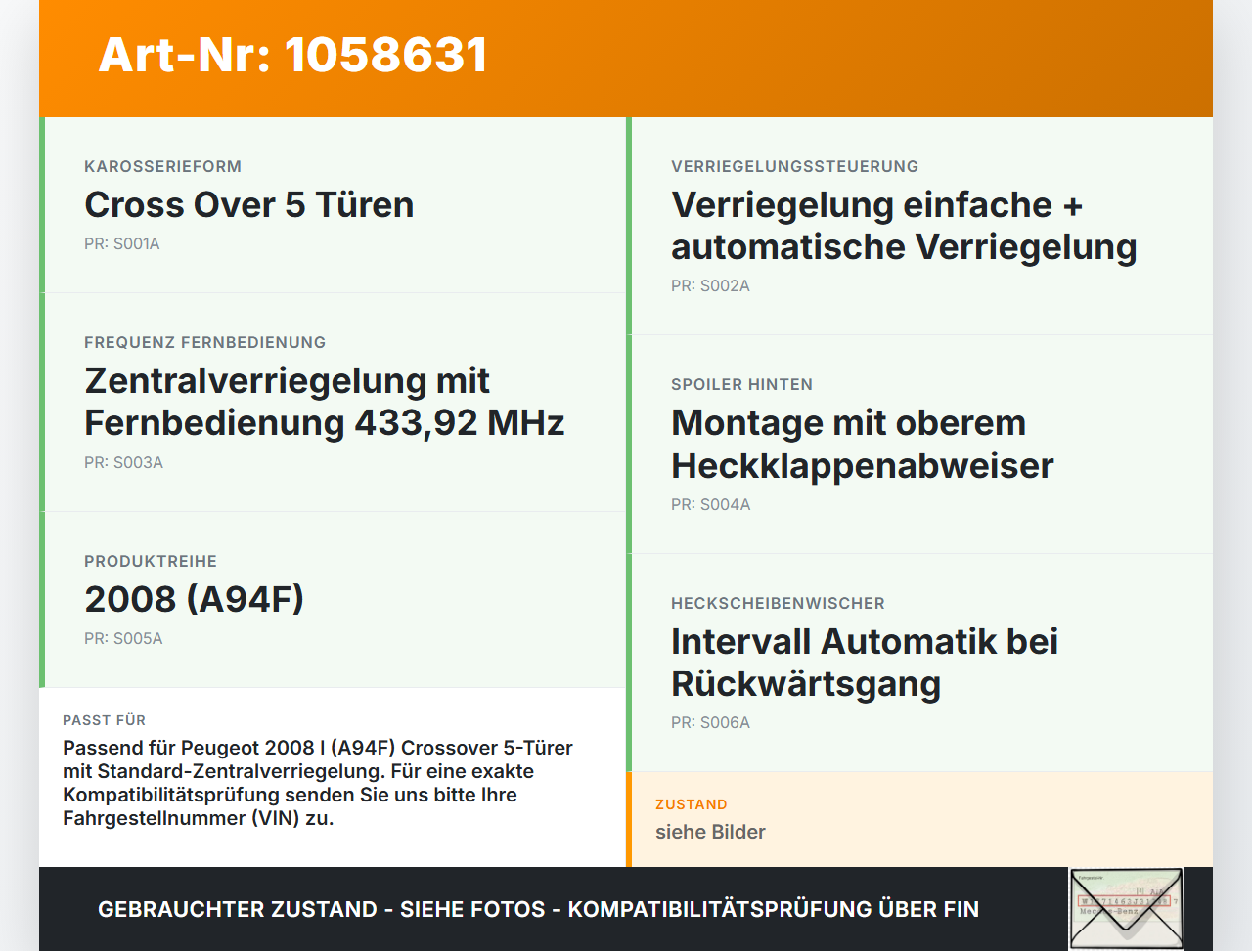 Peugeot 2008 I 13-19 Schloss f. Heckklappe Heckklappenschloss Verriegelung Peugeot 2008 I 13-19 01.12.2016... Vorschau 3