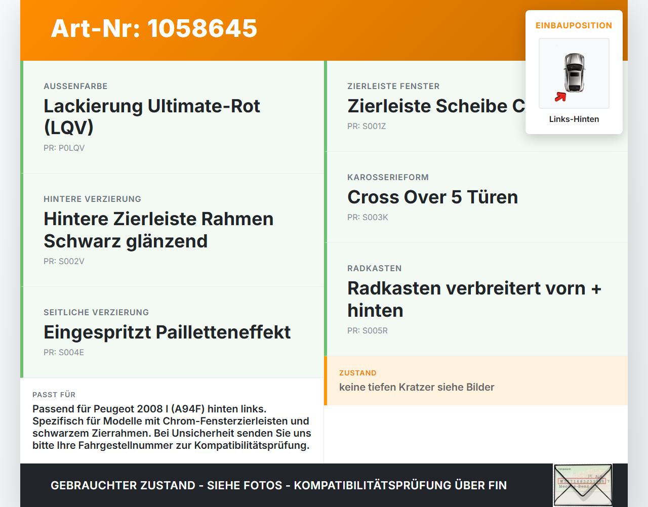 Peugeot 2008 I 13-19 Blende Aussen Zierleiste für über die Tür Links Hinten Peugeot 2008 I 13-19 01.12.2016... Vorschau 3