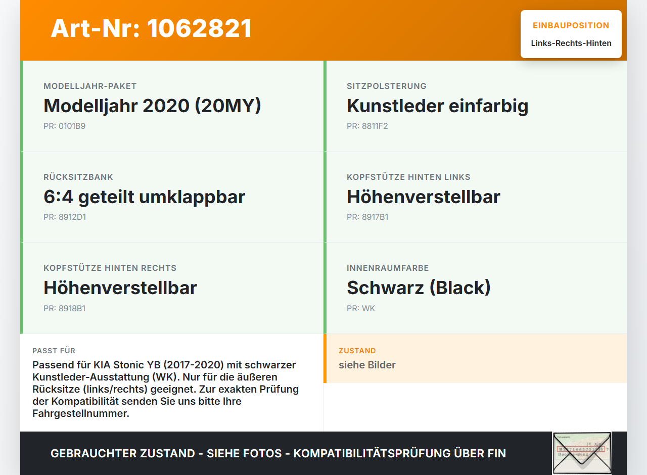 KIA Stonic YB 17-20 Kopfstütze Rechts oder Links Hinten KIA Stonic YB 17-20 09.12.2019 89700H8101SJP gebraucht Vorschau 3