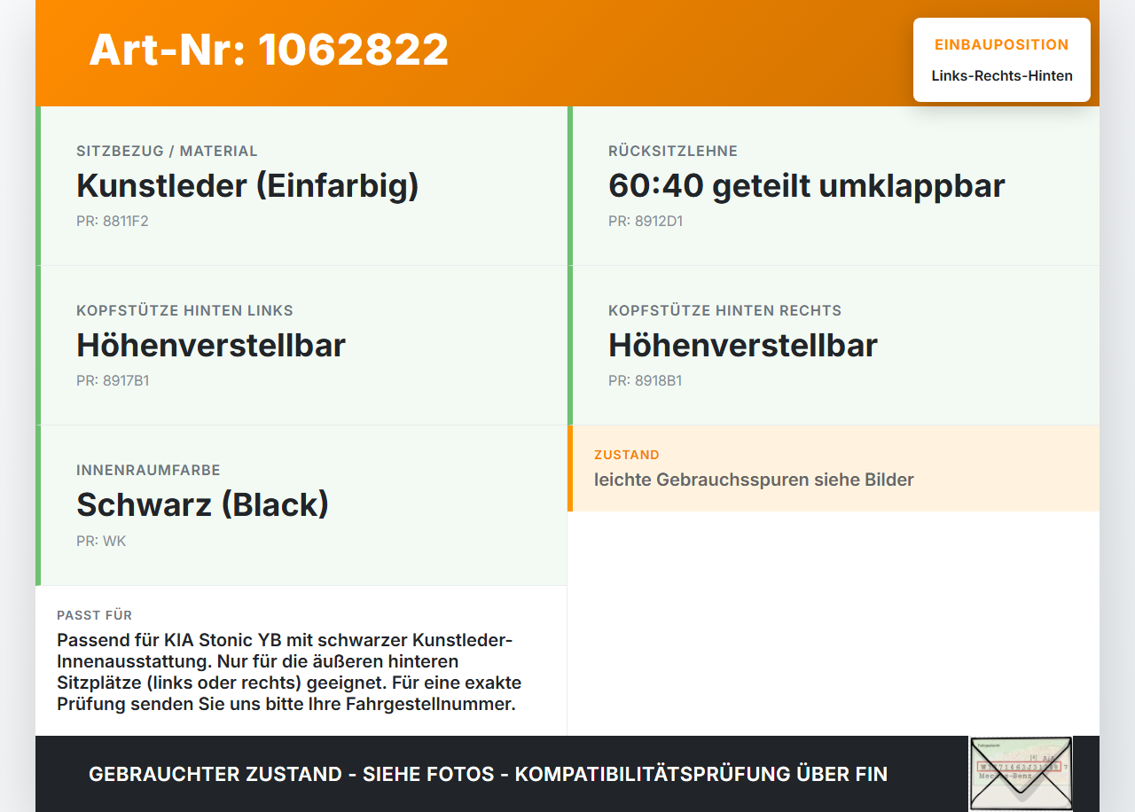 KIA Stonic YB 17-20 Kopfstütze Rechts oder Links Hinten KIA Stonic YB 17-20 09.12.2019 89700H8100SJP gebraucht Vorschau 3