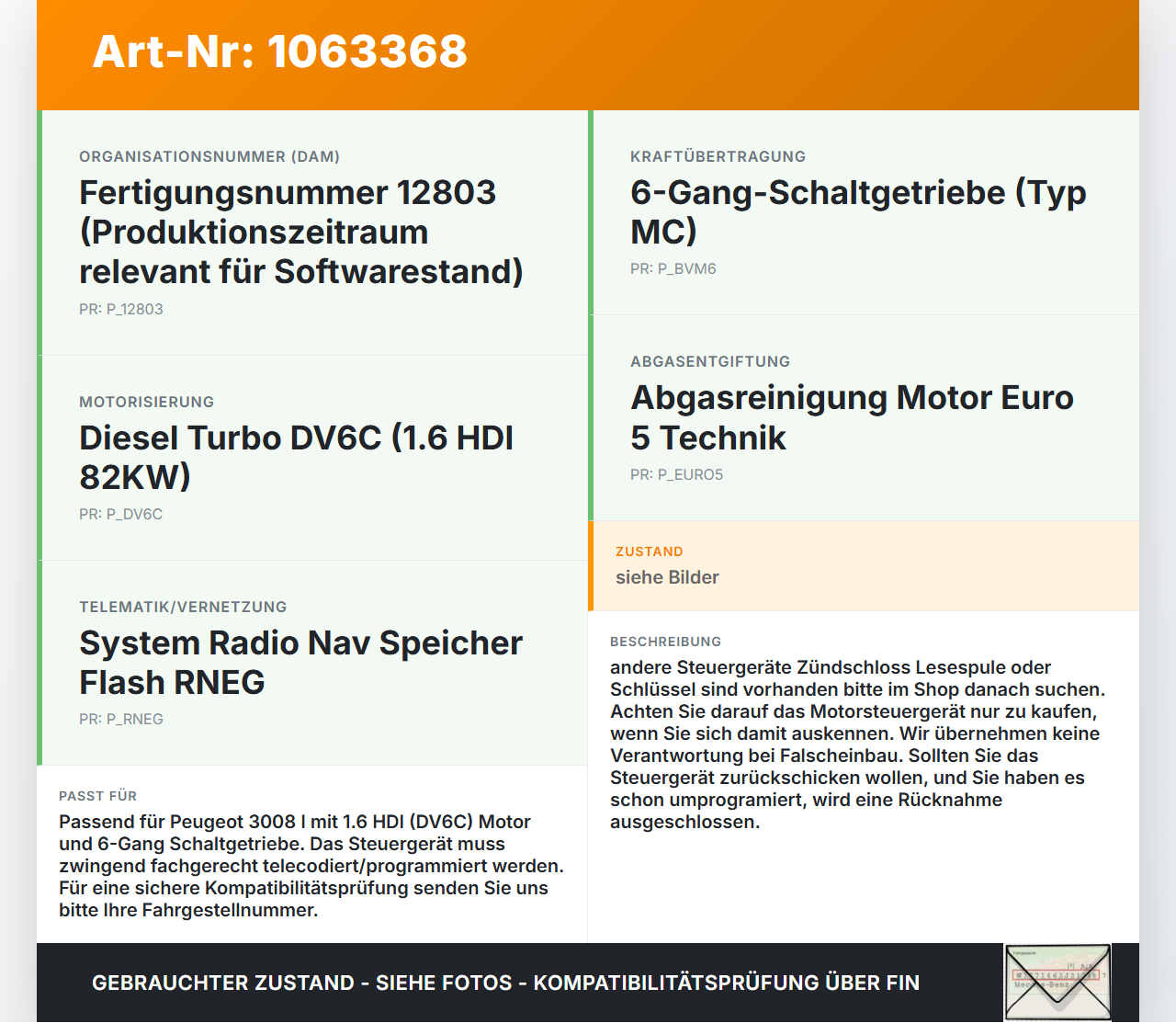 Peugeot 3008 I 0U 13-16 HDI 1,6 82KW Steuergerät ECU für Motor Motorsteuergerät Peugeot 3008 I 0U 13-16 02.01.2012... Vorschau 3