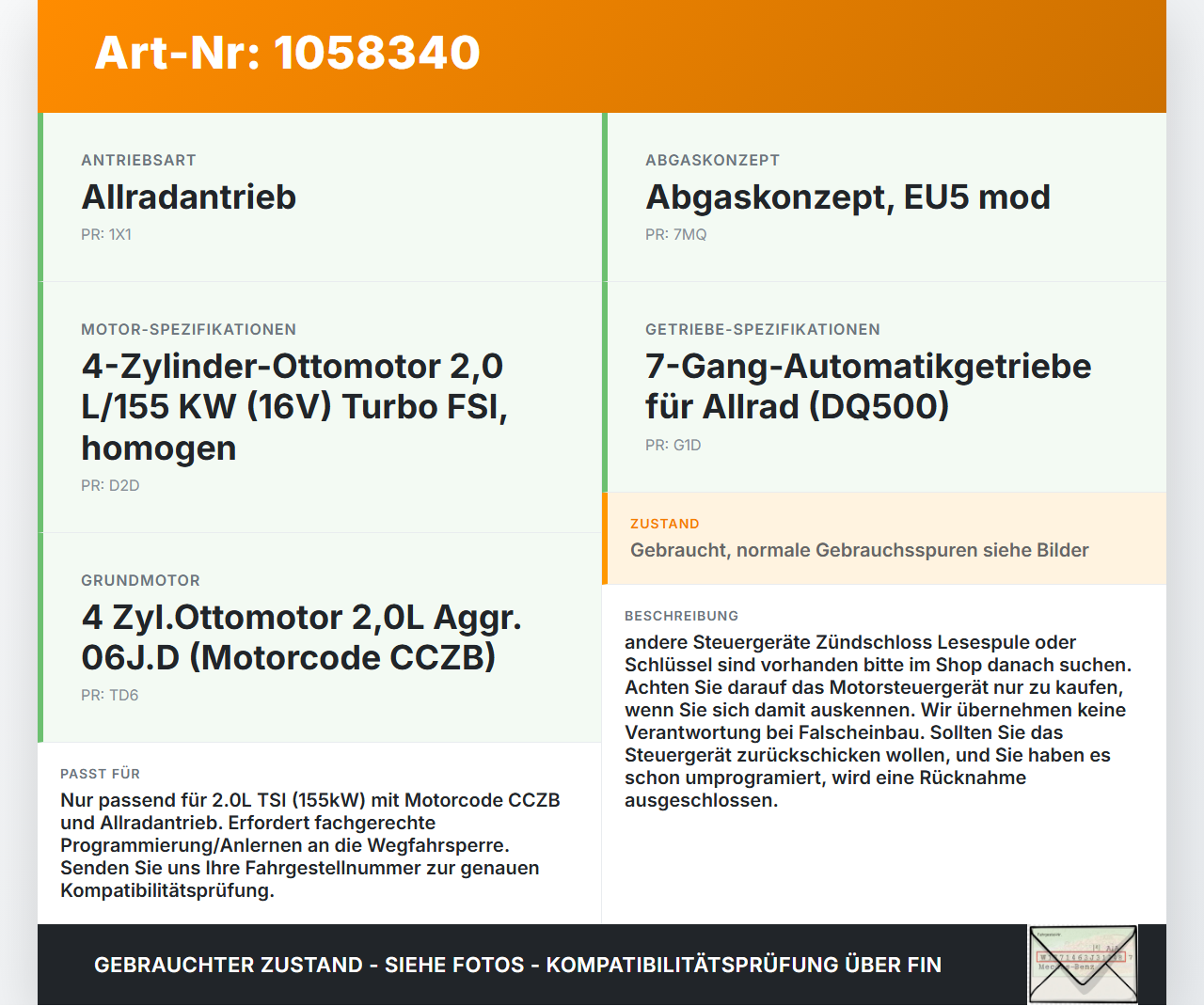 VW Tiguan 5N 11-16 2,0 155KW Steuergerät ECU für Motor Motorsteuergerät VW Tiguan 5N 11-16 12.12.2012 06J906027BP... Vorschau 3
