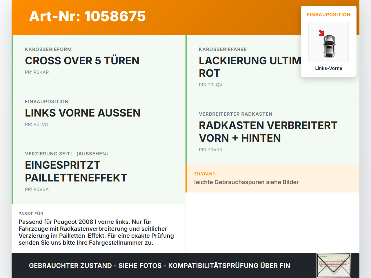 Peugeot 2008 I 13-19 Türleiste Beplankung Links Vorne Aussen LQV Peugeot 2008 I 13-19 01.12.2016 gebraucht Vorschau 3
