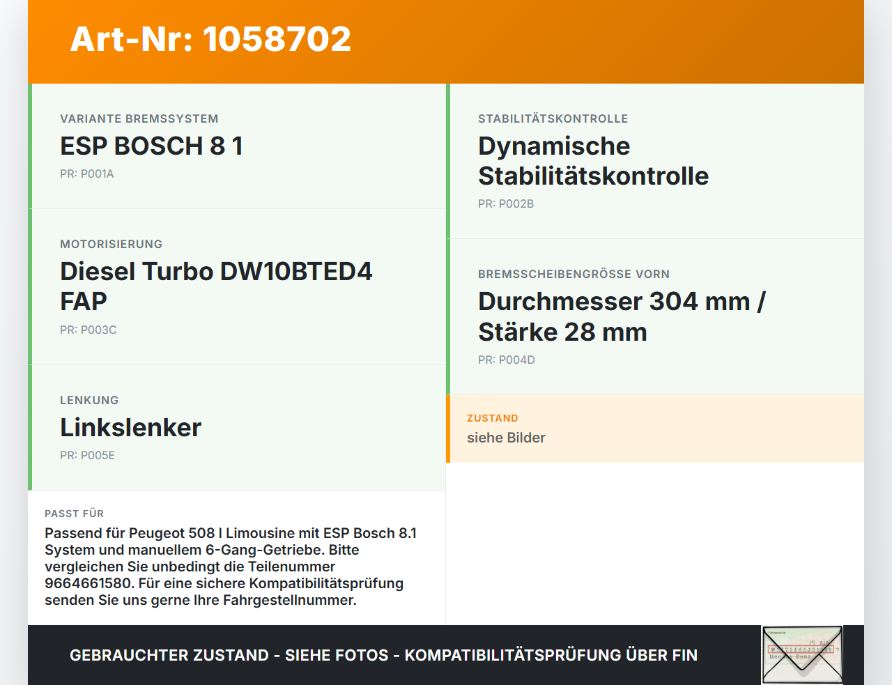 Peugeot 508 I 8D 10-14 Lim SG ESP module unit Steuergerät Peugeot 508 I 8D 10-14 20.11.2012 9664661580 0265005765... Vorschau 3