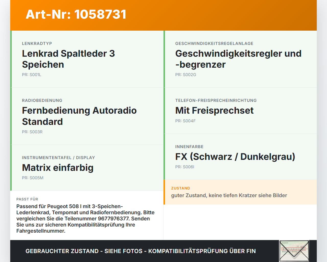 Peugeot 508 I 8D 10-14 Schalter Multifunktion für Lenkrad Peugeot 508 I 8D 10-14 20.11.2012 9677976377 3417.0601... Vorschau 3
