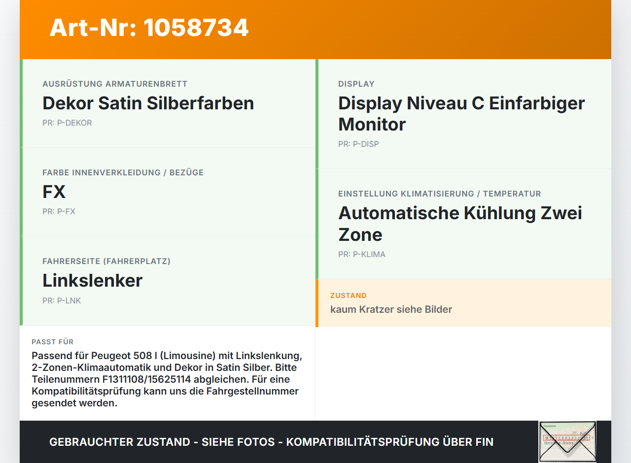 Peugeot 508 I 8D 10-14 Luftdusche Luftdüse Mitte Peugeot 508 I 8D 10-14 20.11.2012 15625114 F1311108 gebraucht Vorschau 3