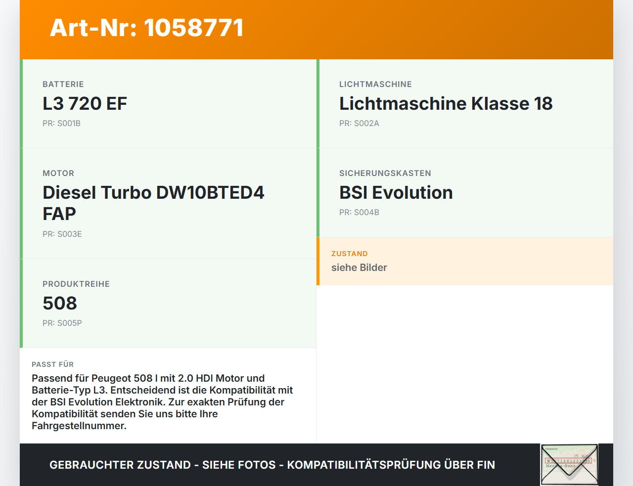 Peugeot 508 I 8D 10-14 HDI 2,0 103KW Sensor Batterieüberwachung Batterieklemme Peugeot 508 I 8D 10-14 20.11.2012... Vorschau 3