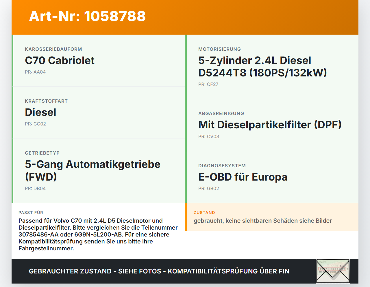 Volvo C70 542 06-09 2,4 132KW Luftdruck MAP Sensor Volvo C70 542 06-09 01.06.2007 6G9N-5L200-AB 30785486-AA gebraucht Vorschau 3