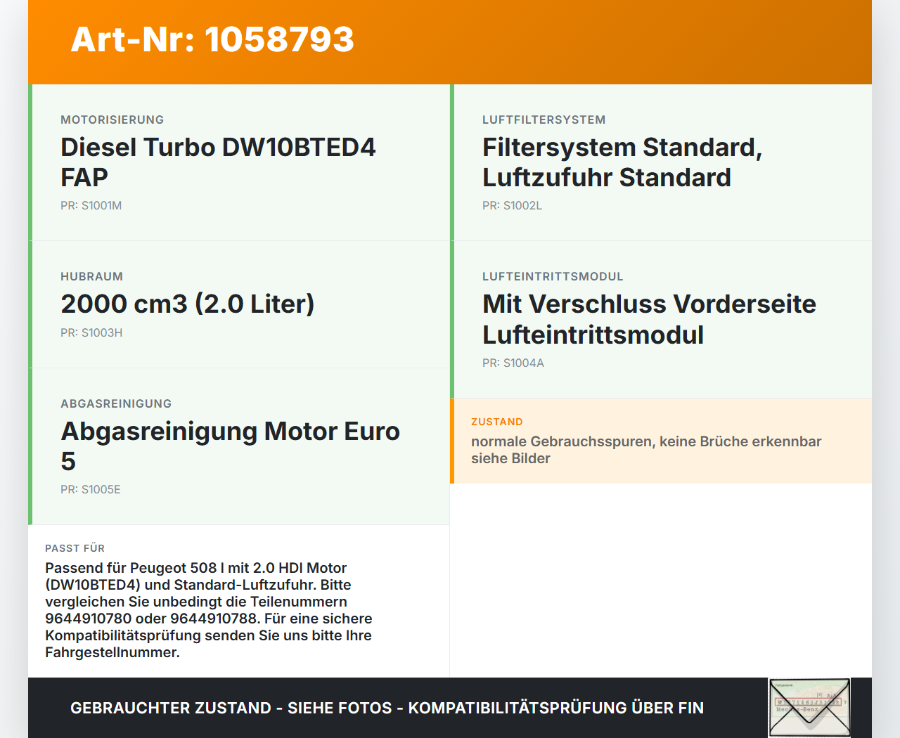 Peugeot 508 I 8D 10-14 HDI 2,0 103KW Luftfilterkasten Peugeot 508 I 8D 10-14 20.11.2012 9644910780 gebraucht Vorschau 3