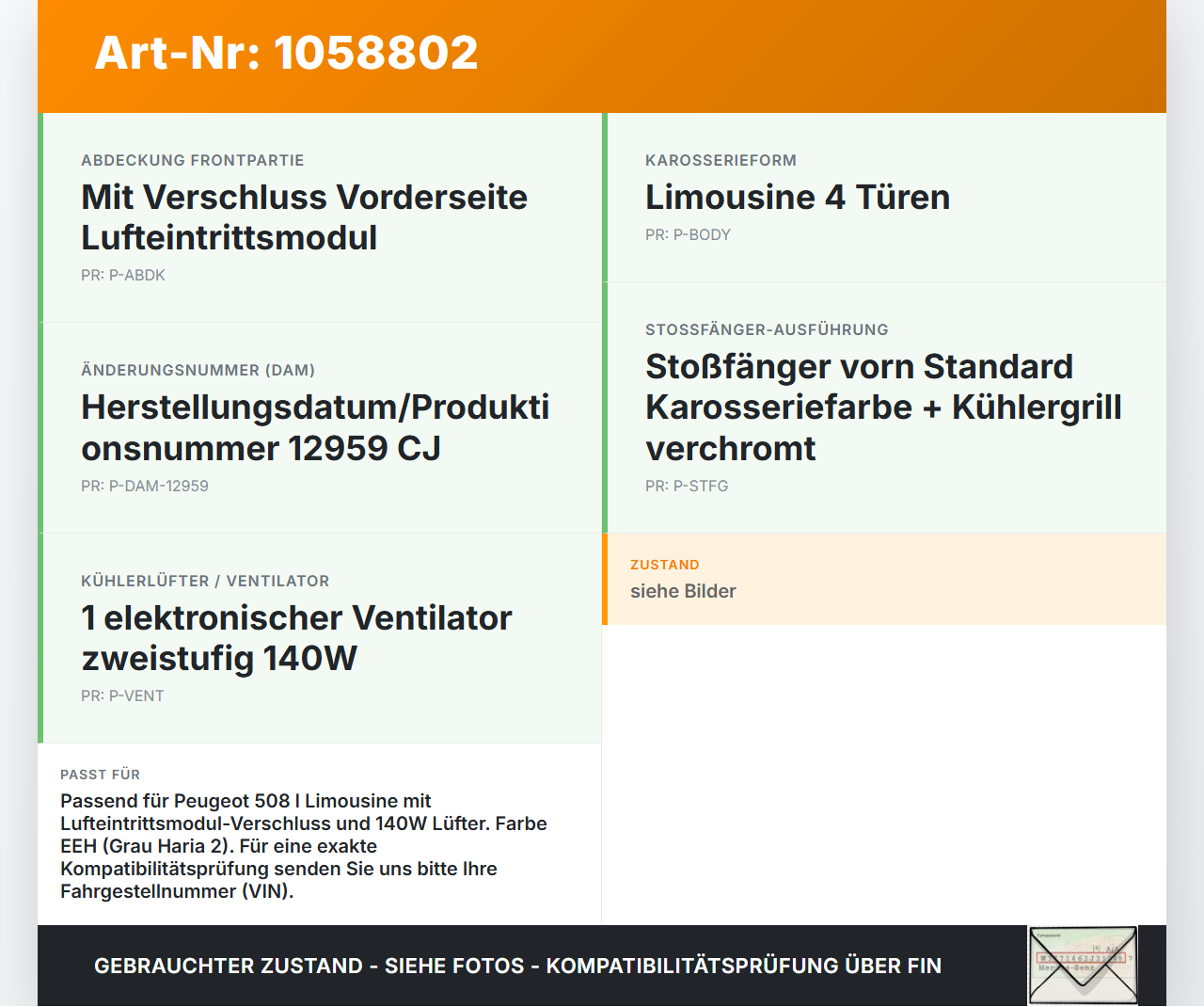 Peugeot 508 I 8D 10-14 HDI 2,0 103KW Schlossträger Frontmaske Träger Oberteil Peugeot 508 I 8D 10-14 20.11.2012... Vorschau 3