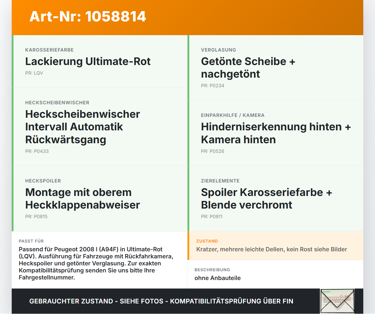Peugeot 2008 I 13-19 Heckklappe Kofferraumdeckel LQV Peugeot 2008 I 13-19 01.12.2016 gebraucht Vorschau 3