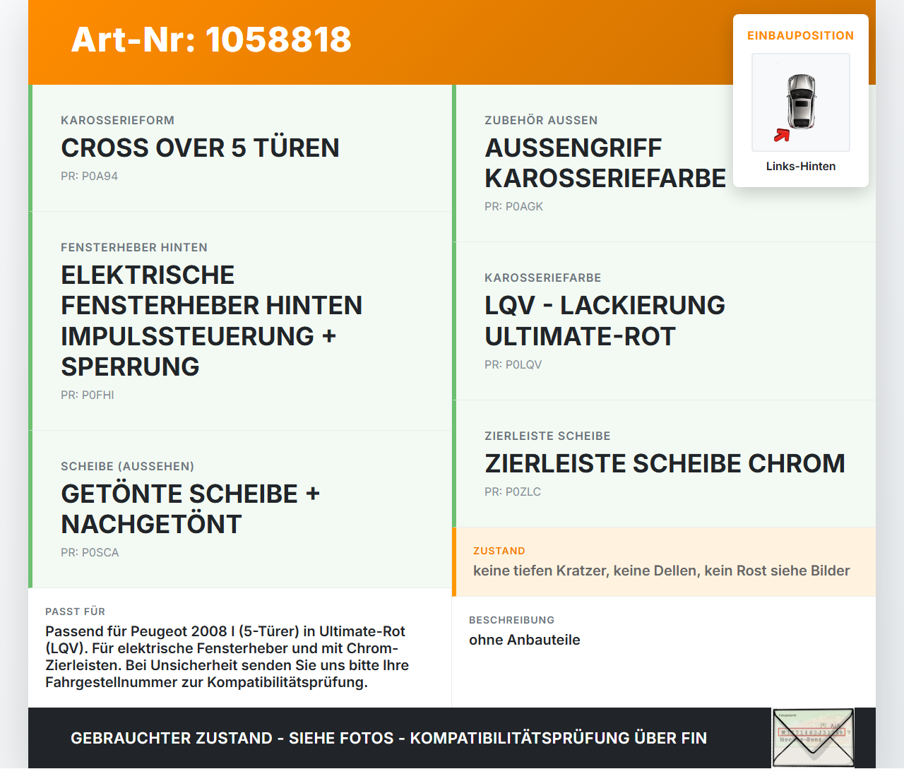 Peugeot 2008 I 13-19 Tür Links Hinten LQV Peugeot 2008 I 13-19 01.12.2016 gebraucht Vorschau 3