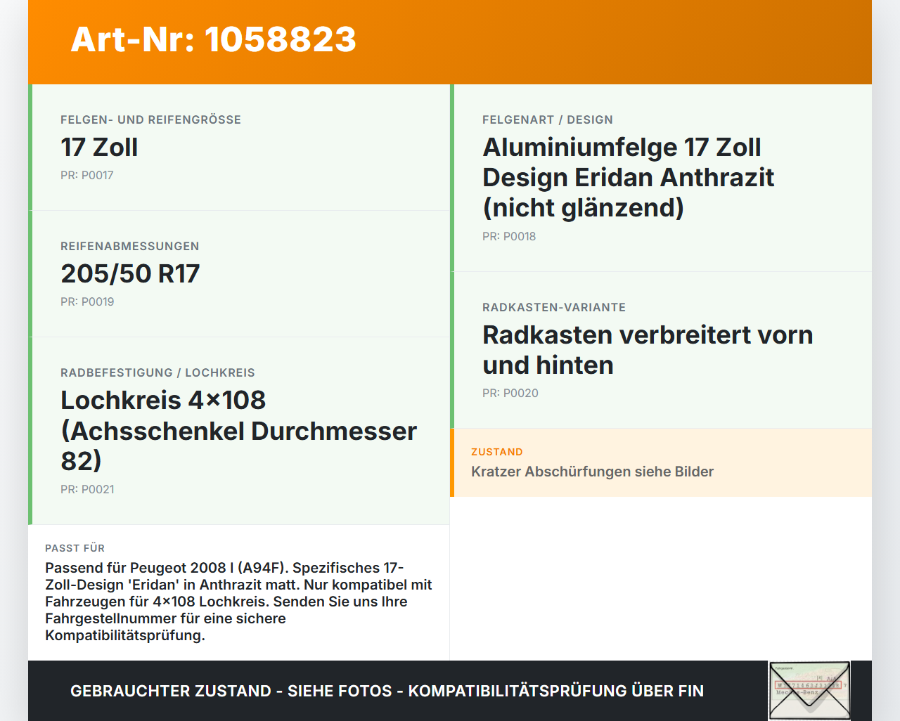 Peugeot 2008 I 13-19 1 x Felge Aluminiumfelge 17 Zoll 4X108 Peugeot 2008 I 13-19 01.12.2016 9678398277 gebraucht Vorschau 3