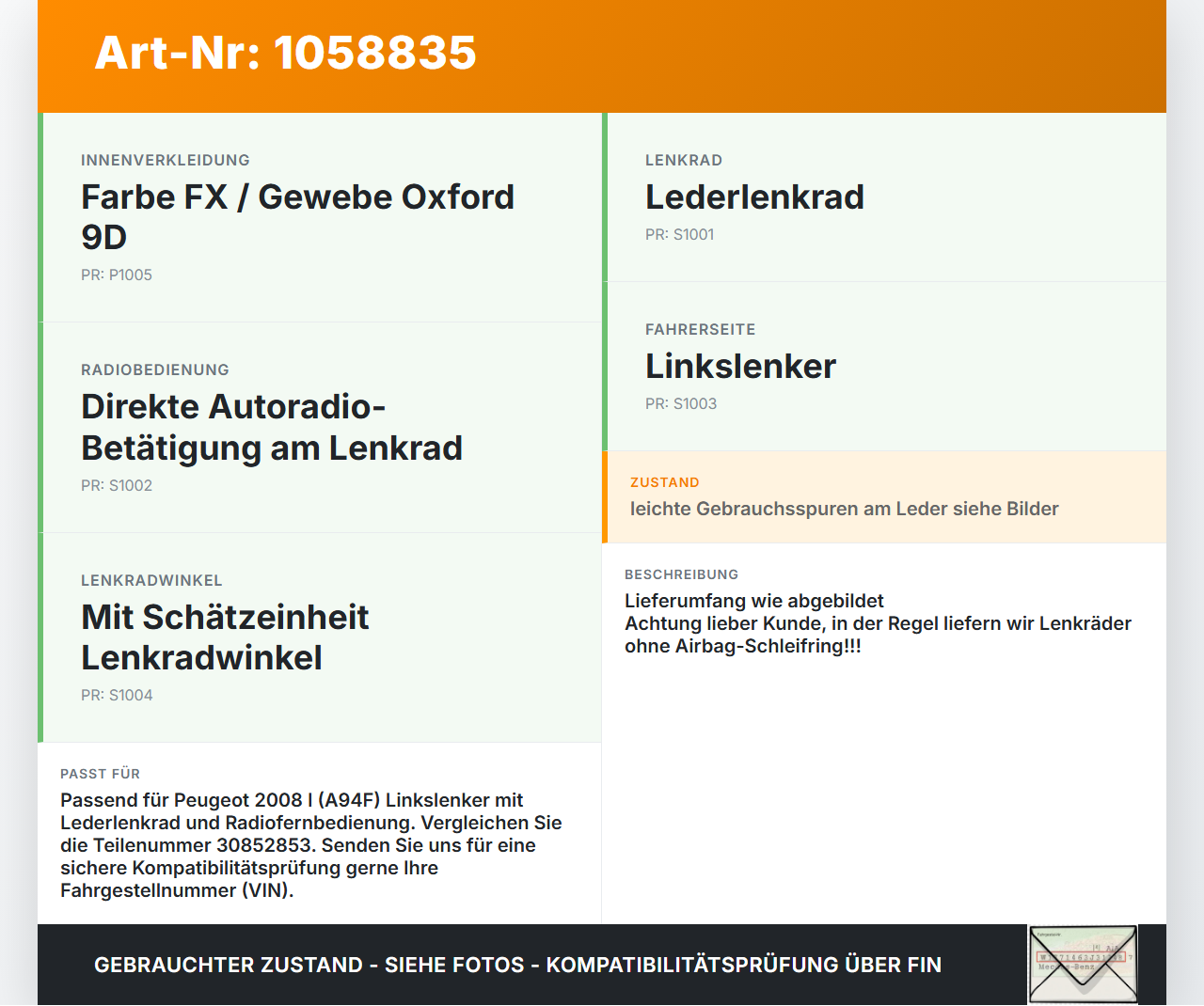 Peugeot 2008 I 13-19 Lenkrad Airbaglenkrad Peugeot 2008 I 13-19 01.12.2016 30852853 gebraucht Vorschau 3
