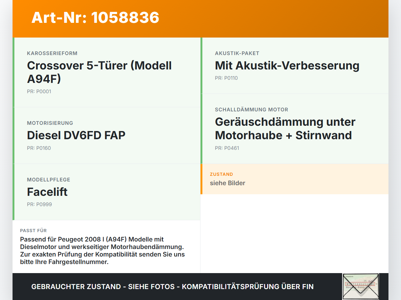 Peugeot 2008 I 13-19 Dämmung Schallisolierung für Motorhaube Dämmmatte Peugeot 2008 I 13-19 01.12.2016 gebraucht Vorschau 3