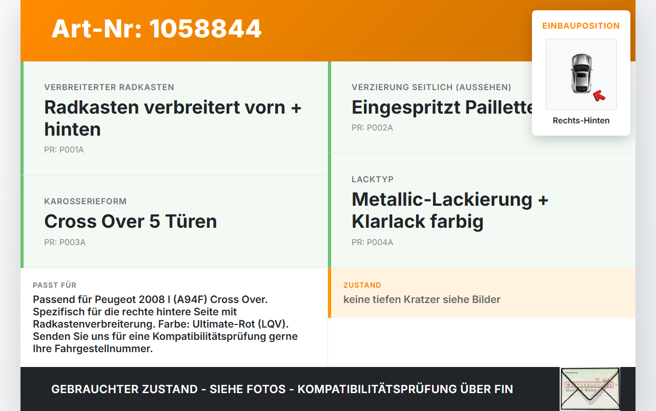 Peugeot 2008 I 13-19 Leiste für Kotflügel Rechts Hinten LQV Peugeot 2008 I 13-19 01.12.2016 112349A2 112356A2 gebraucht Vorschau 3
