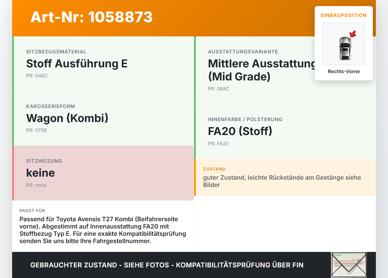 Toyota Avensis T27 08-11 Kombi Kopfstütze für Beifahrer Sitz Rechts Vorne Toyota Avensis T27 08-11 07.09.2011... Vorschau 3