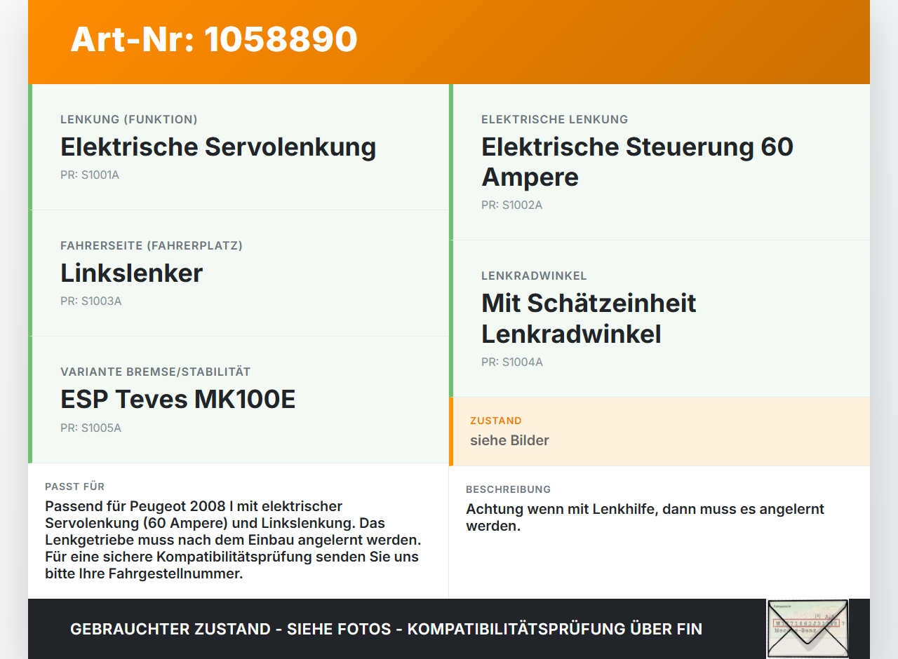 Peugeot 2008 I 13-19 Lenkgetriebe Servolenkung Peugeot 2008 I 13-19 01.12.2016 9816462180 gebraucht Vorschau 3