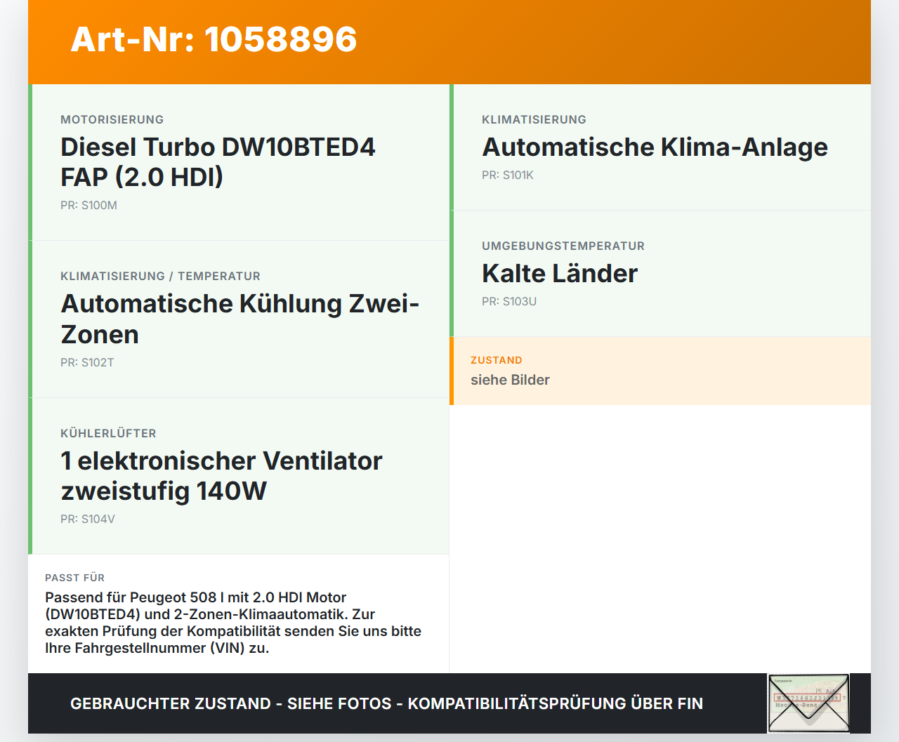 Peugeot 508 I 8D 10-14 HDI 2,0 103KW Klimakompressor Klima Kompressor Peugeot 508 I 8D 10-14 20.11.2012 9800840380... Vorschau 3