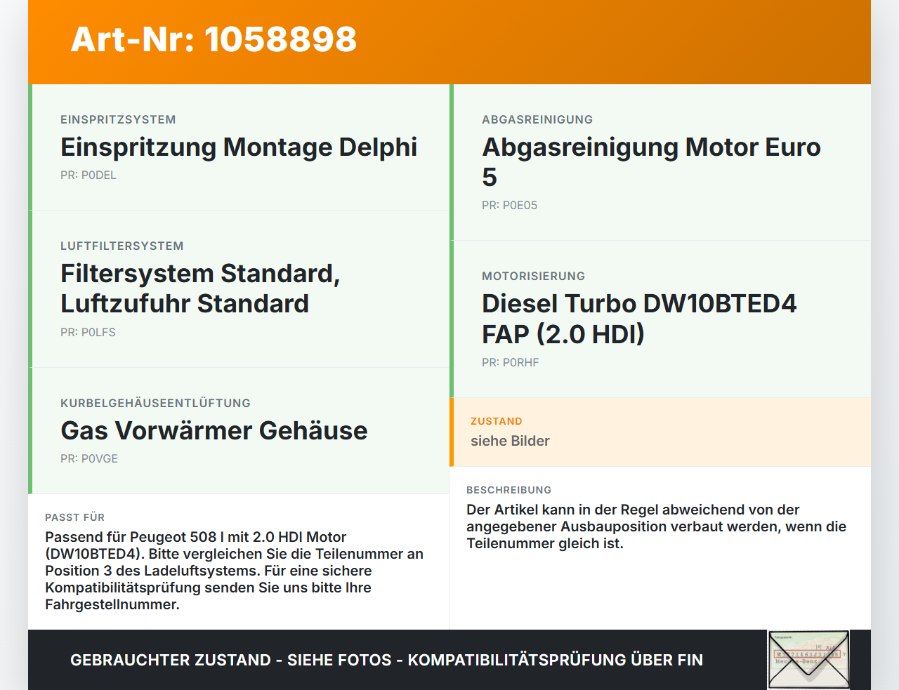 Peugeot 508 I 8D 10-14 HDI 2,0 103KW Ansaugrohr Ladeluftschlauch Luftschlauch Pos.3 Peugeot 508 I 8D 10-14... Vorschau 3