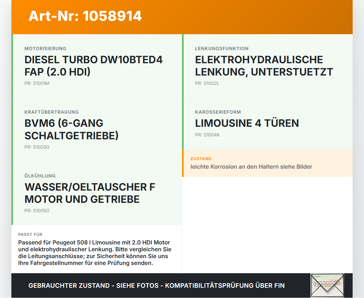 Peugeot 508 I 8D 10-14 HDI 2,0 103KW Servo Kühler Servoleitung Servokühler Peugeot 508 I 8D 10-14 20.11.2012... Vorschau 3
