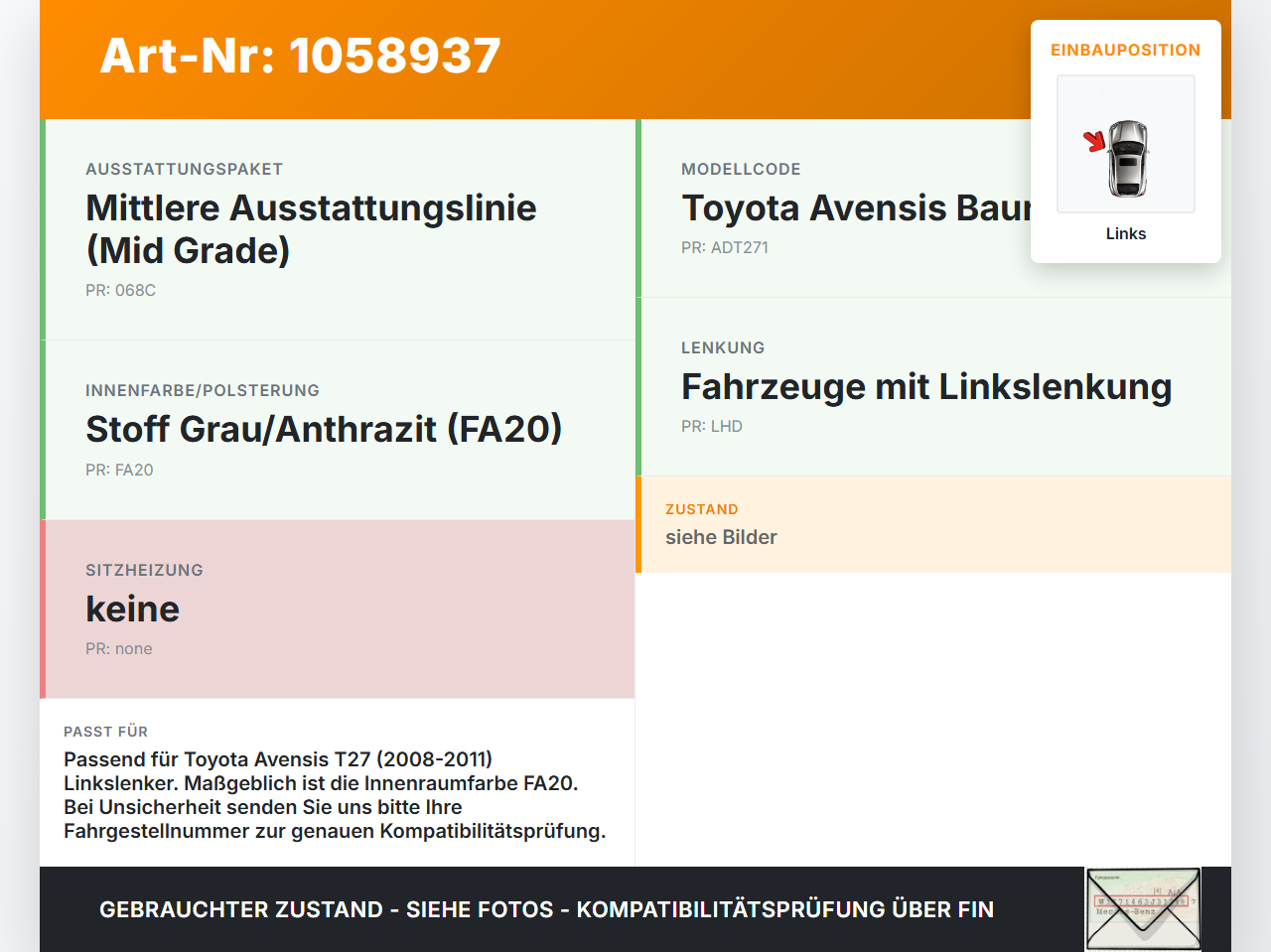 Toyota Avensis T27 08-11 Luftdusche Luftdüse Links Toyota Avensis T27 08-11 07.09.2011 gebraucht Vorschau 3