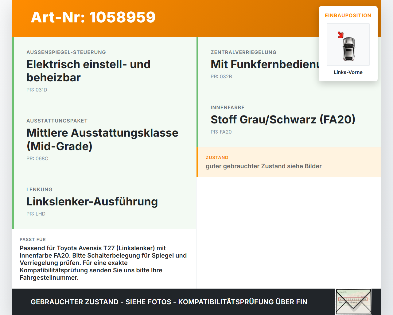 Toyota Avensis T27 08-11 Kombi Fensterheberschalter Schalter Links Vorne Toyota Avensis T27 08-11 07.09.2011... Vorschau 3